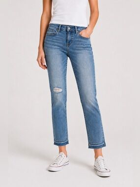 DEAR JOHN Straight Jeans Raw Hem Distressed Palm Spring Light Wash Denim EUC